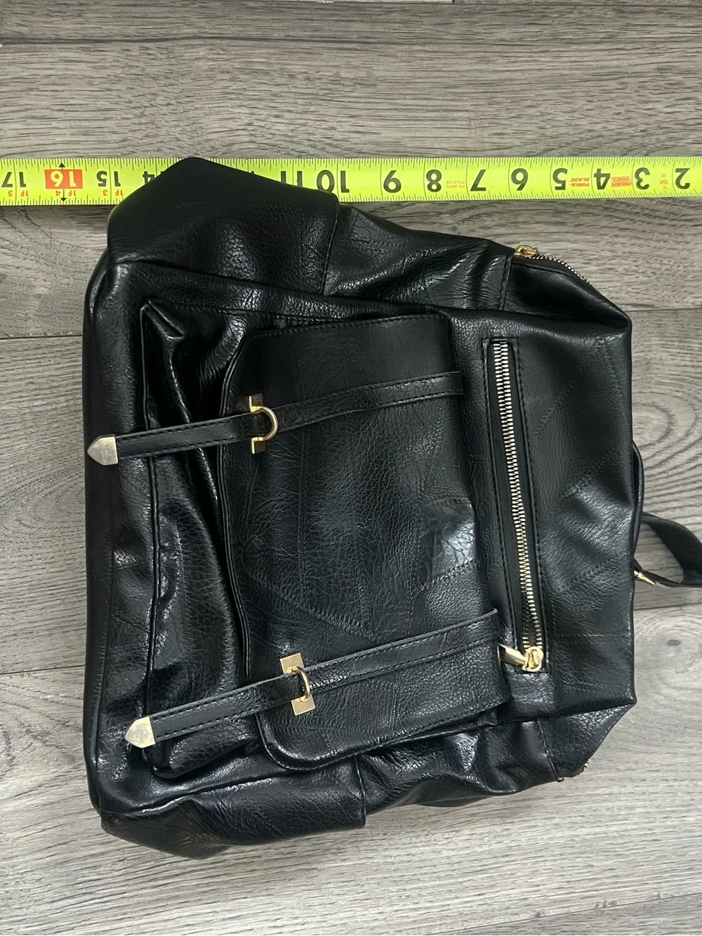 Black Leather women's or Men's Backpack with Gold Hardware